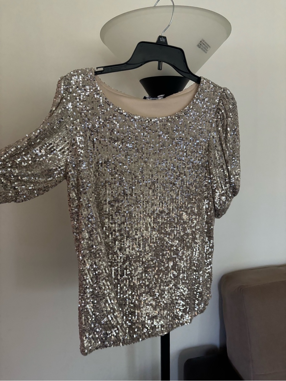 Sequin Scoop Neck Women's Top in Champagne